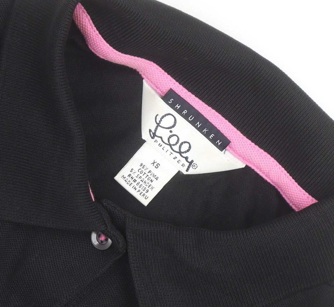 Lilly Pulitzer Women's Black XS Slim Fit Cotton Polo Shirt