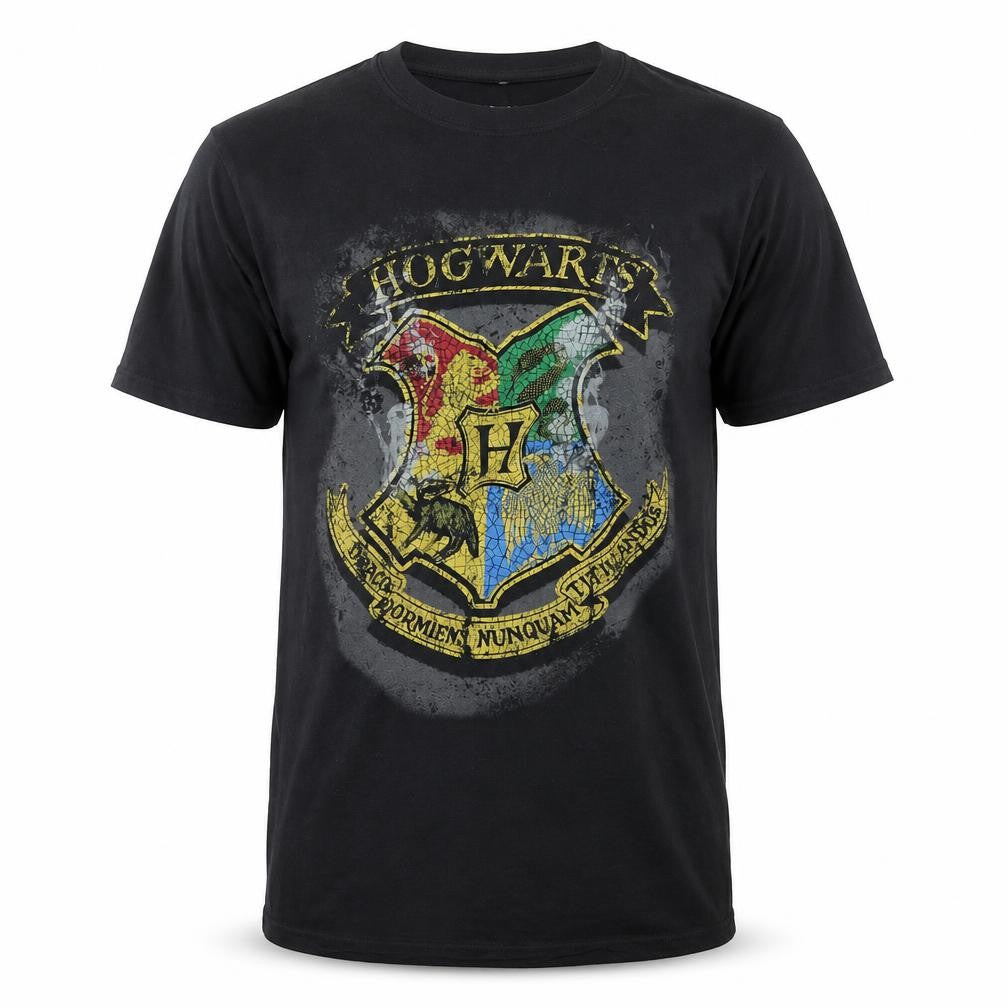 Harry Potter Hogwarts Crest Black Cotton Men's T-Shirt L