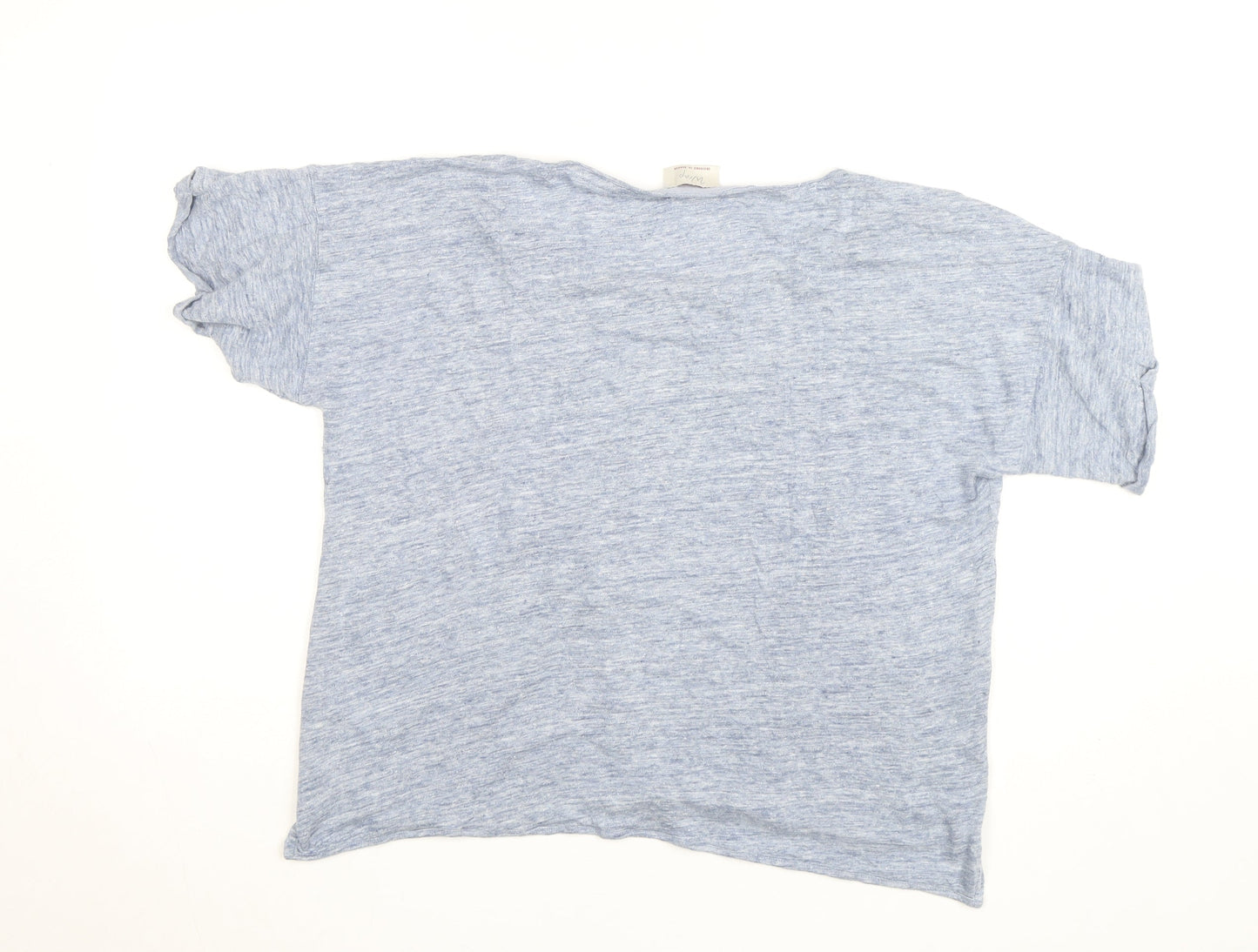 Wrap Women Blue Linen Short Sleeve Basic T-Shirt Size S