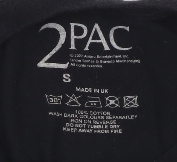 2PAC Men's Black Short Sleeve Graphic Music Cotton T-Shirt Size S