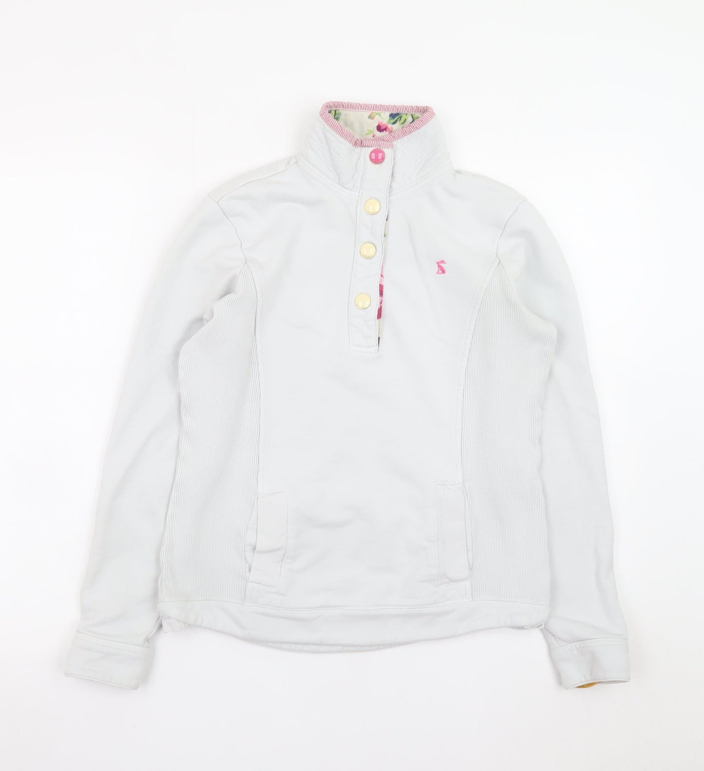 Joules Women White Henley Sweatshirt Size 8 Button Detail Cotton