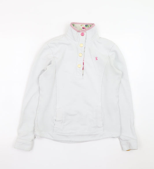 Joules Women White Henley Sweatshirt Size 8 Button Detail Cotton