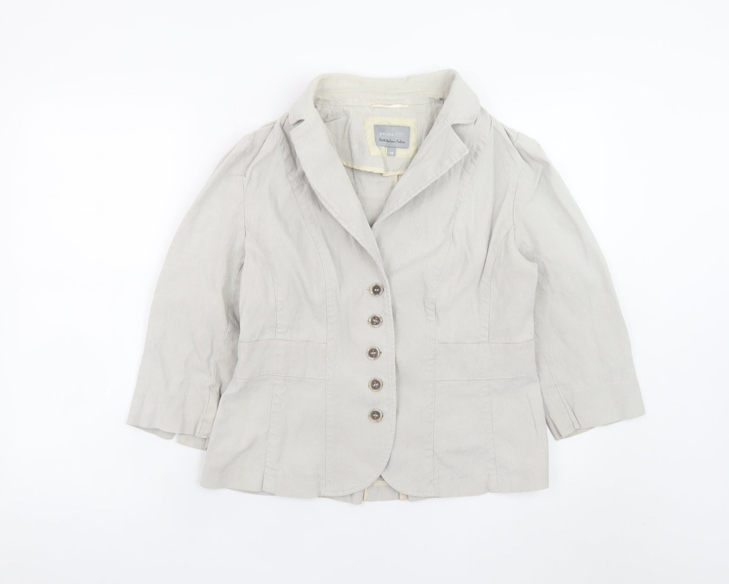 Marks and Spencer Per Una Women's Beige Linen Blazer Jacket Size 14