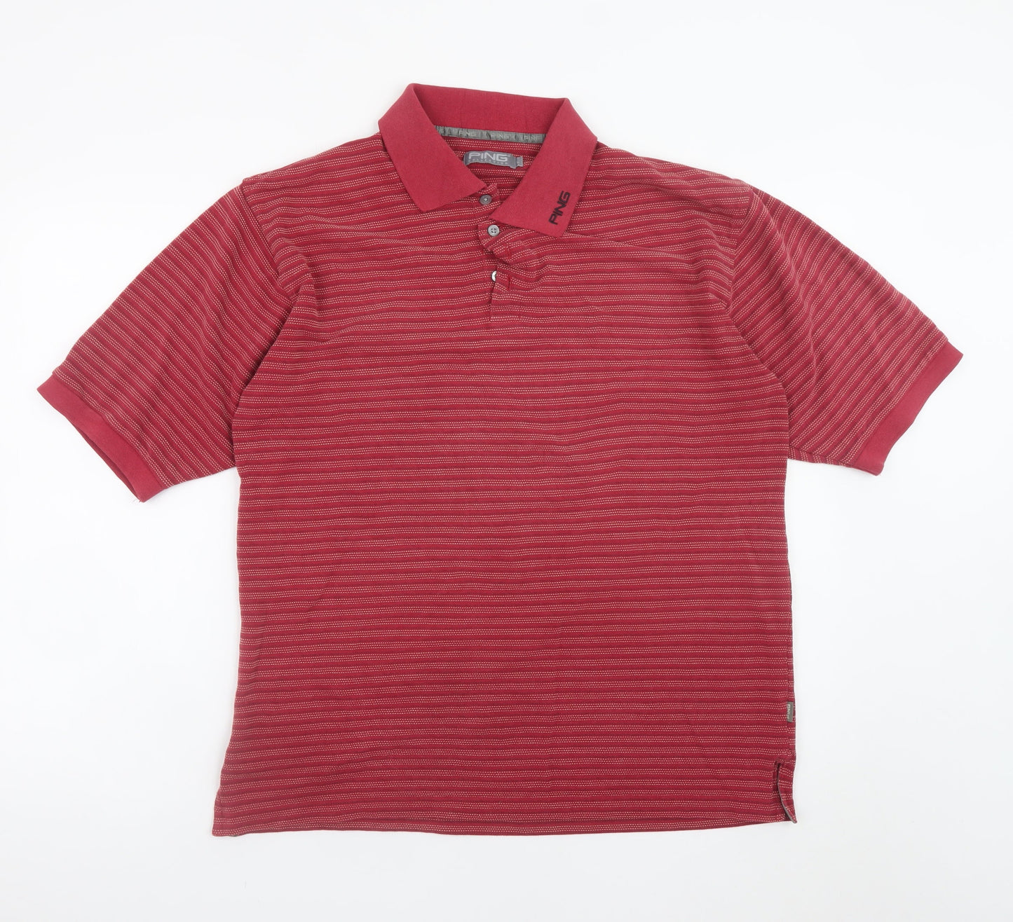 PING Collection Mens Red Striped Polo Shirt Size L Polyester Cotton Blend