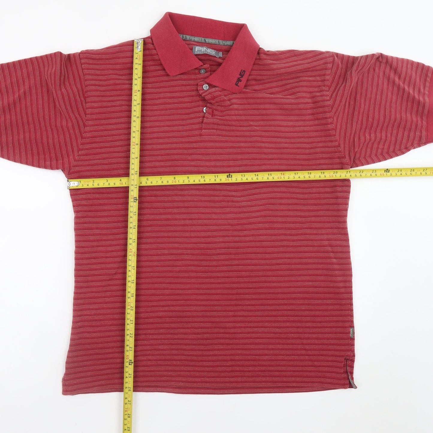 PING Collection Mens Red Striped Polo Shirt Size L Polyester Cotton Blend