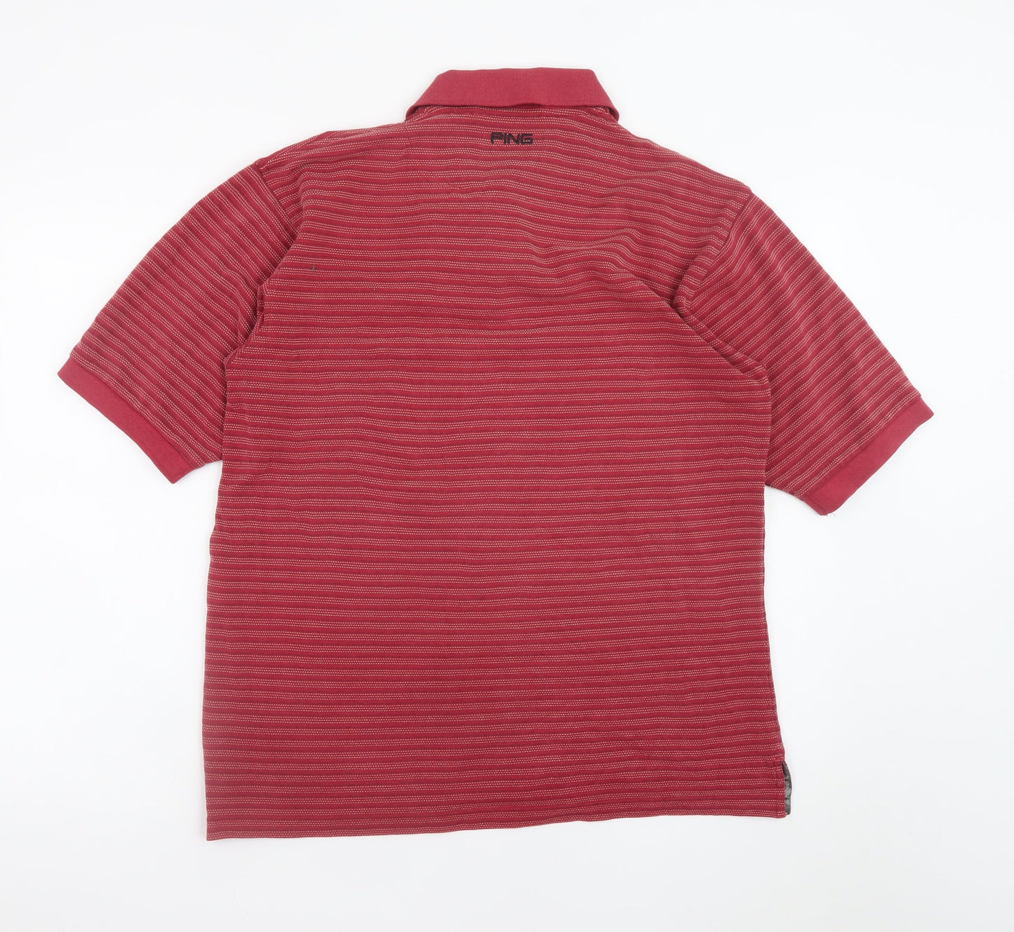 PING Collection Mens Red Striped Polo Shirt Size L Polyester Cotton Blend