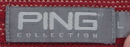 PING Collection Mens Red Striped Polo Shirt Size L Polyester Cotton Blend
