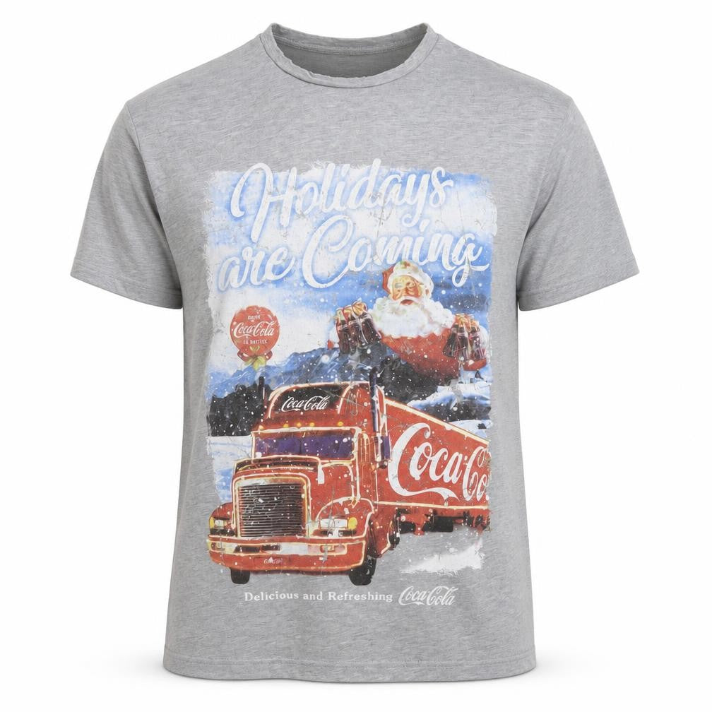 Coca-Cola Men's Grey Christmas Truck Graphic T-Shirt XL