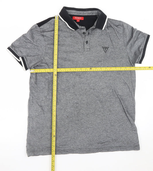 Guess Men's Grey Cotton Polo Shirt Size L Regular Fit