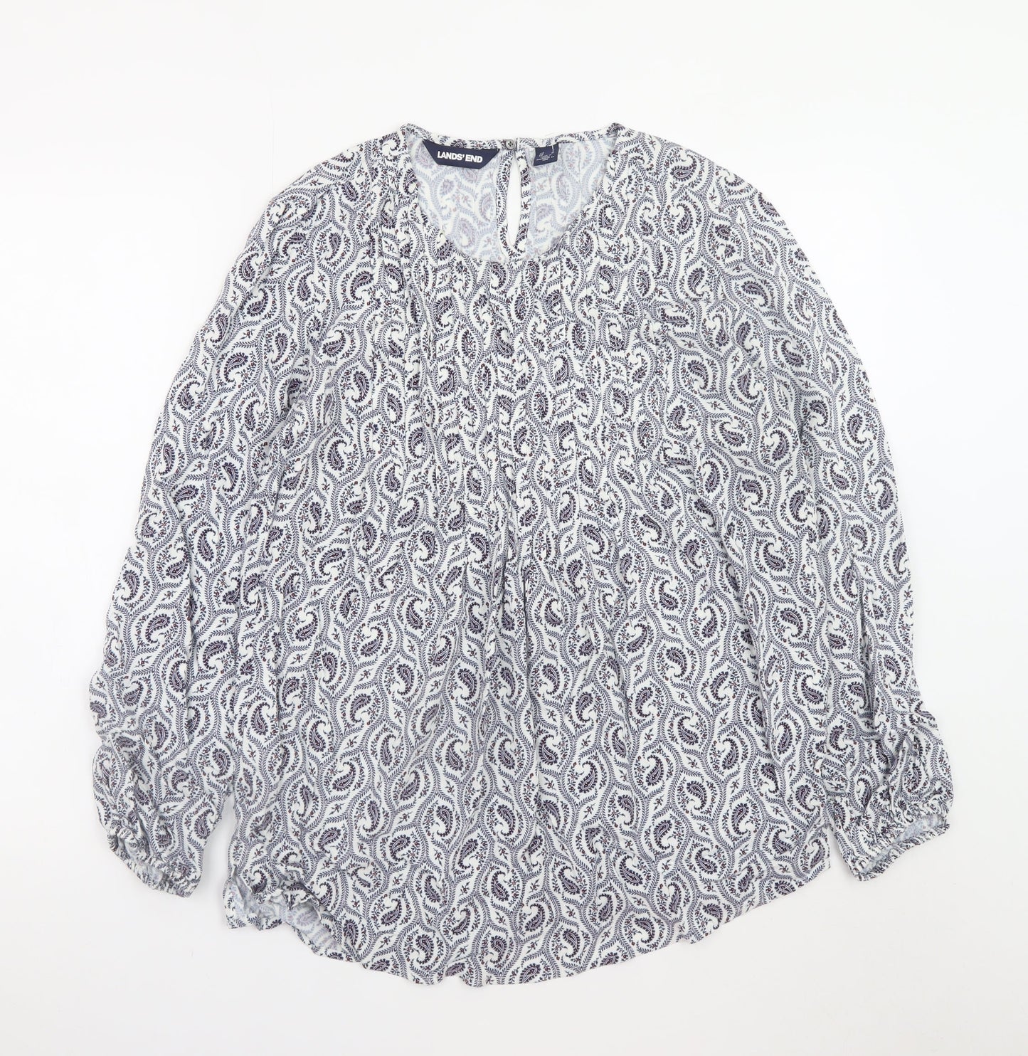 Lands' End Women's Blue Paisley Long Sleeve Tunic Blouse Size S