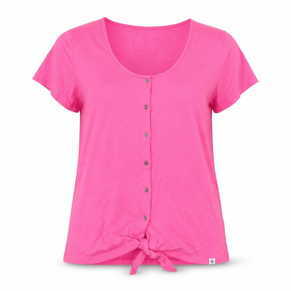 TOG24 Womens Pink Cotton Button Front Scoop Neck T-Shirt Size 12