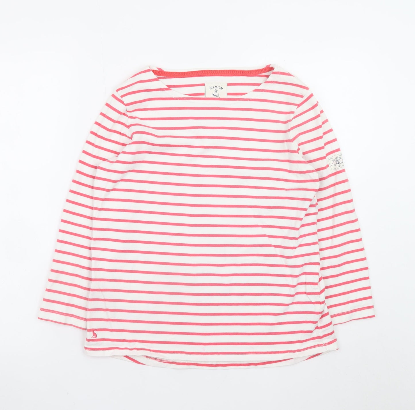 Joules Women's White Pink Striped Long Sleeve Cotton Top UK 12
