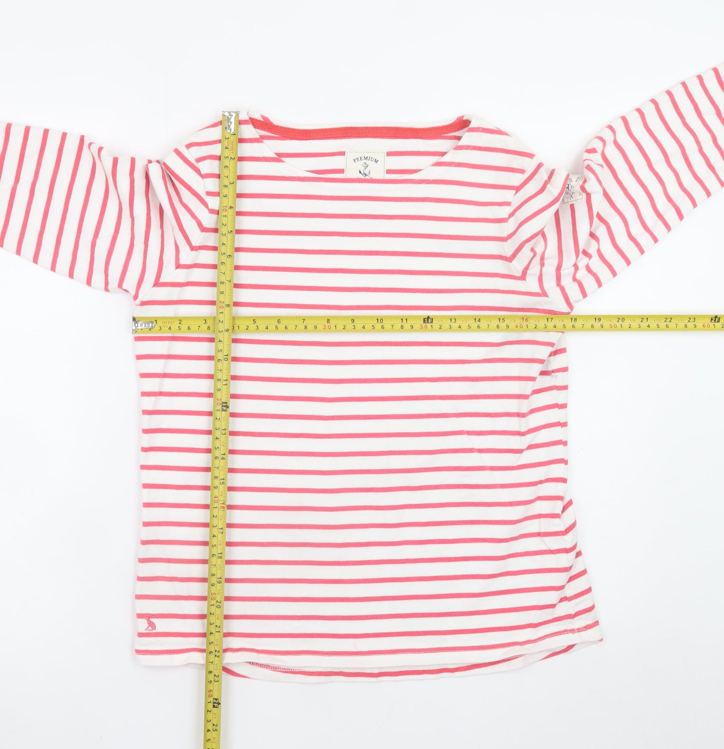 Joules Women's White Pink Striped Long Sleeve Cotton Top UK 12