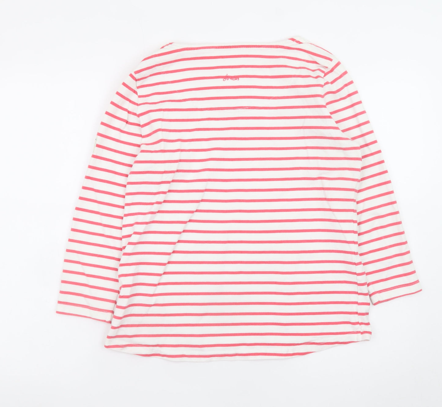 Joules Women's White Pink Striped Long Sleeve Cotton Top UK 12