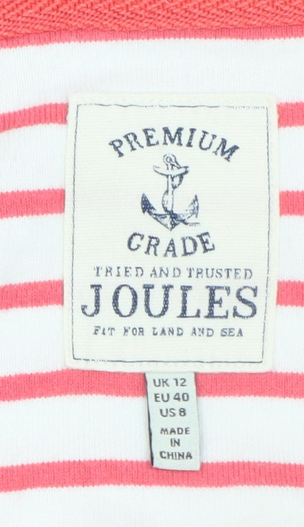 Joules Women's White Pink Striped Long Sleeve Cotton Top UK 12