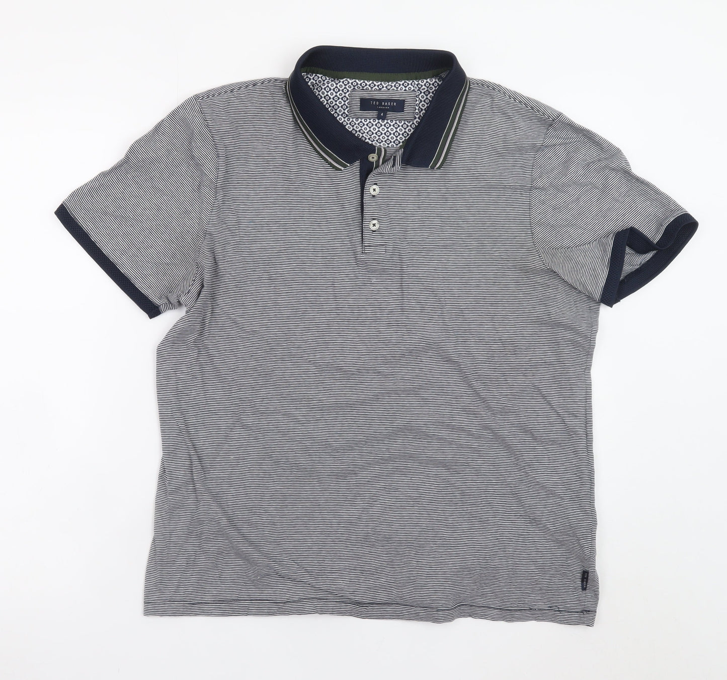 Ted Baker Men's Grey Striped Cotton Polo Shirt Size L