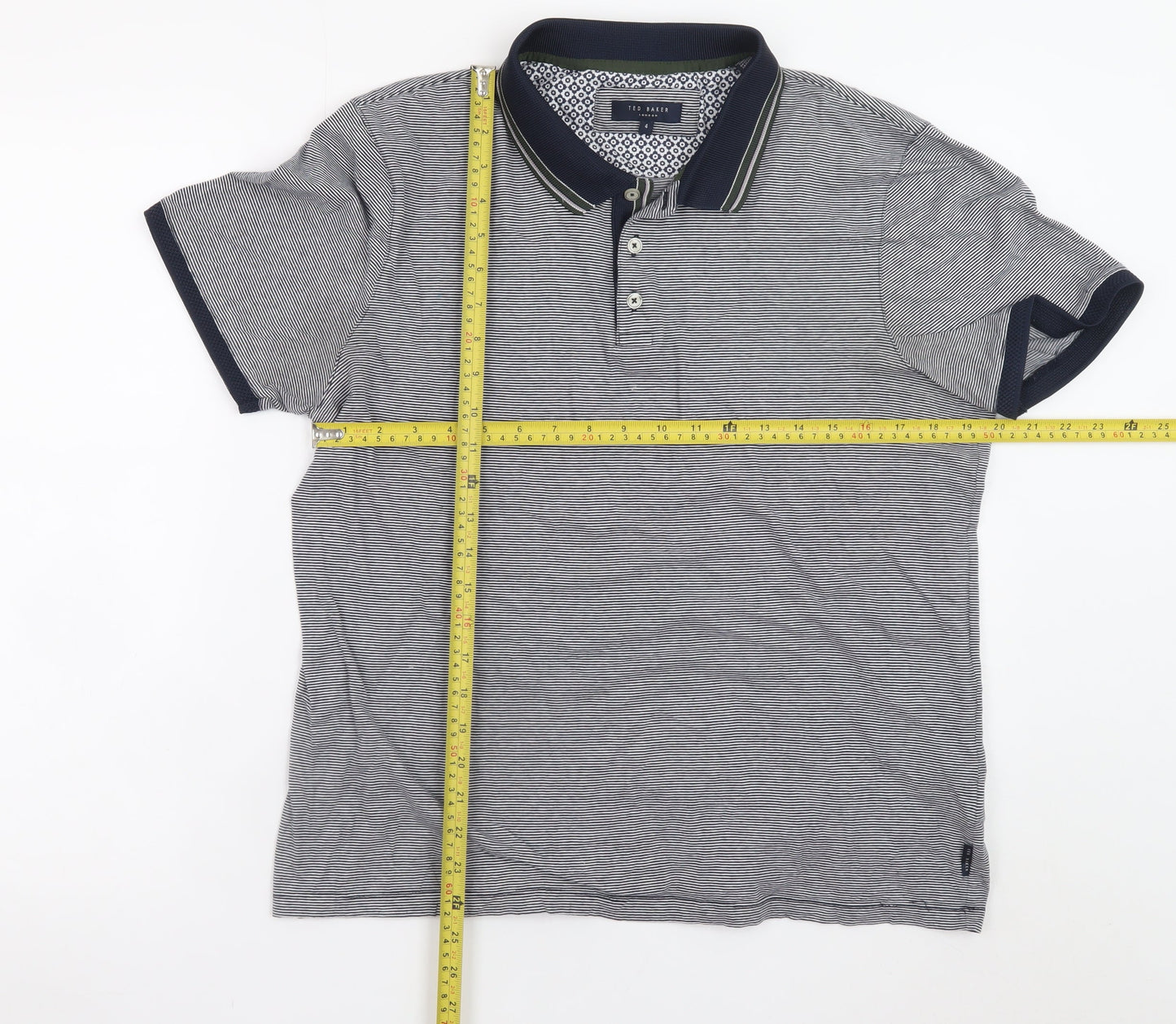 Ted Baker Men's Grey Striped Cotton Polo Shirt Size L