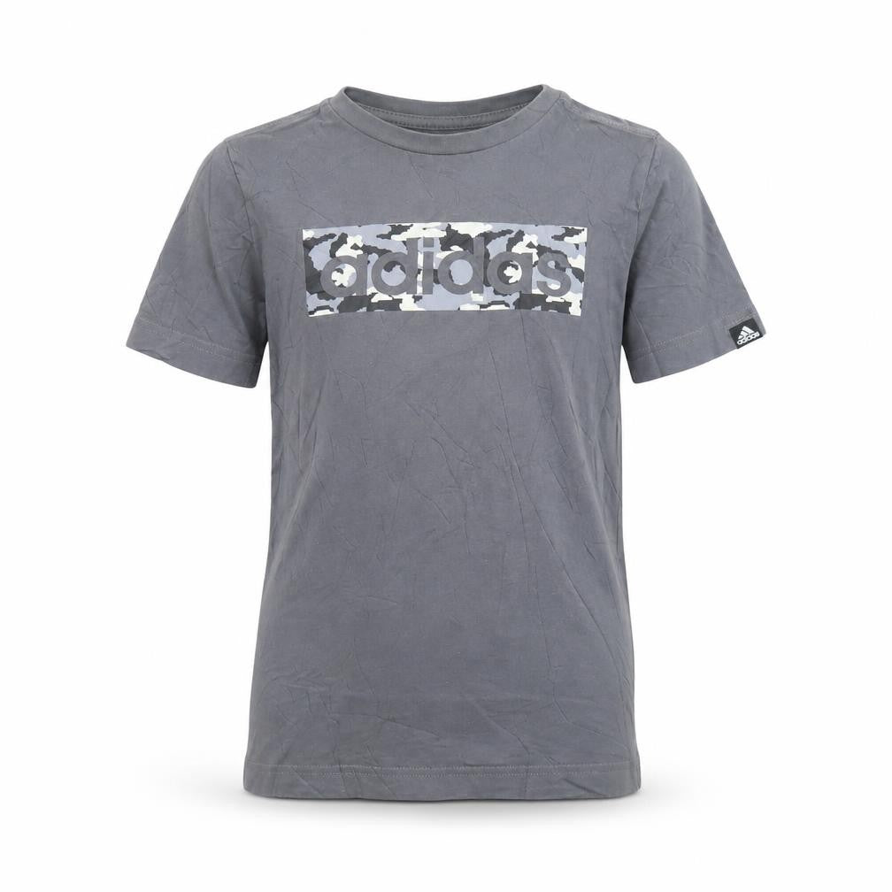 Adidas Boys Grey Camo Logo T-Shirt 9-10 Years Short Sleeve Cotton