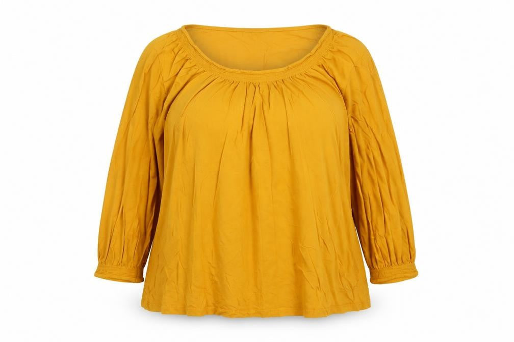Thought Women's Yellow Tunic Blouse Size 16 Viscose Cotton 3/4 Sleeve