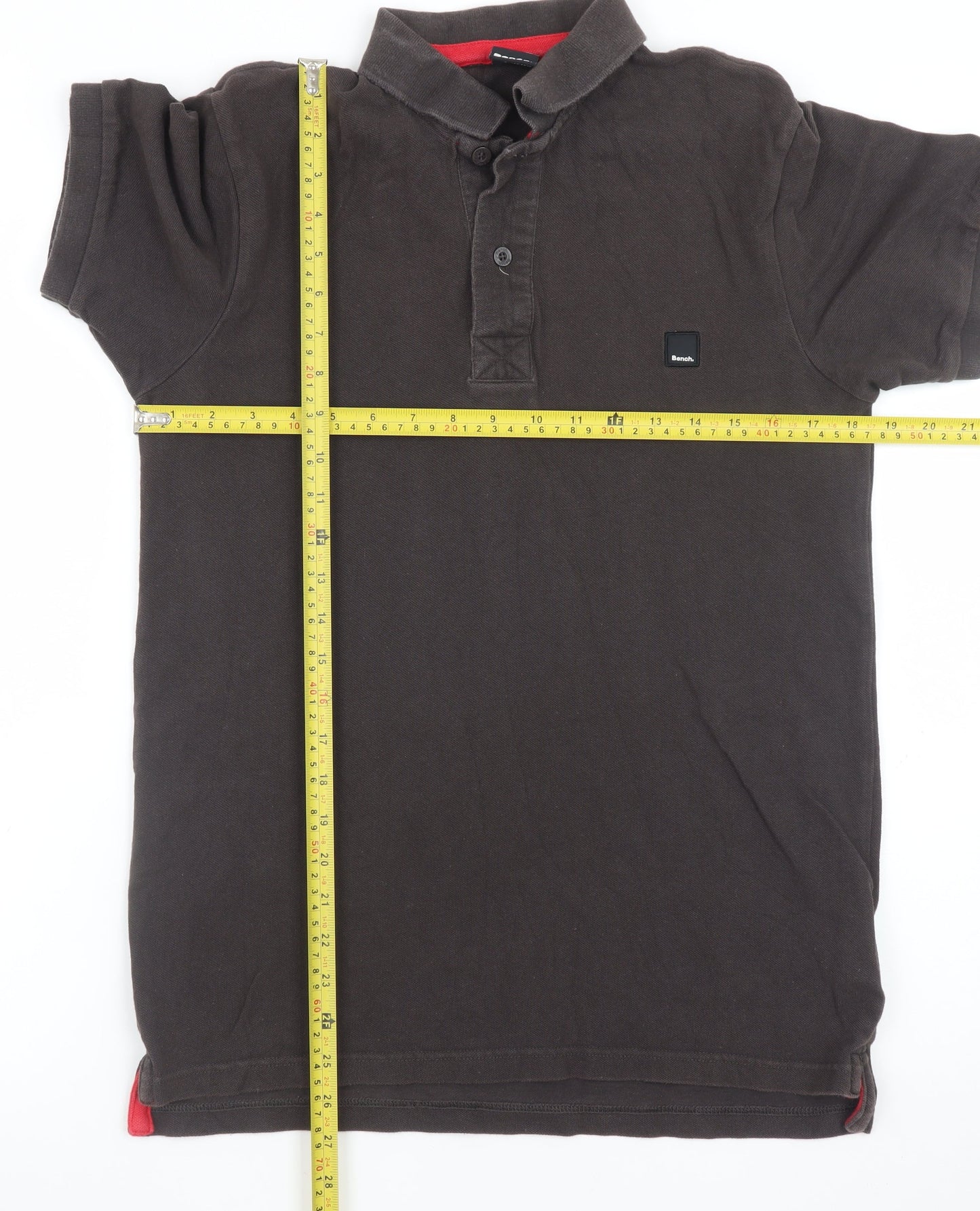 Bench Men's Brown Cotton Polo Shirt Size M Short Sleeve Logo