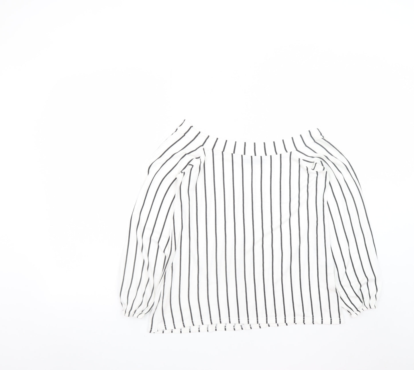 Boohoo Women’s White Striped Off Shoulder Long Sleeve Blouse Size 14