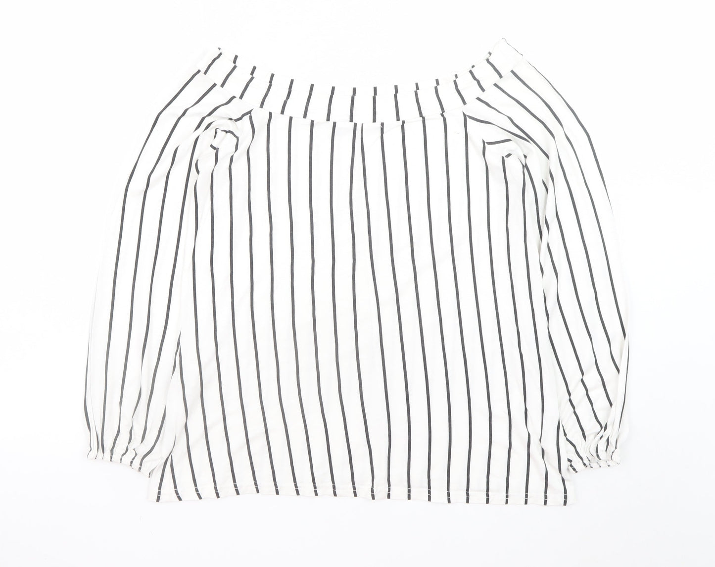 Boohoo Women’s White Striped Off Shoulder Long Sleeve Blouse Size 14
