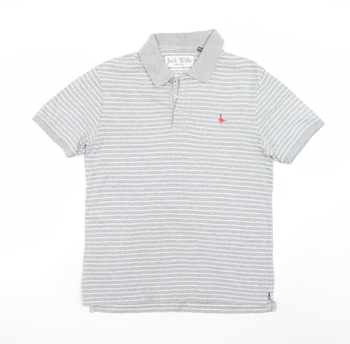 Jack Wills Mens Grey Striped Polo Shirt Size L