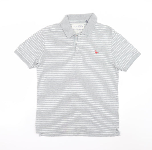 Jack Wills Mens Grey Striped Polo Shirt Size L