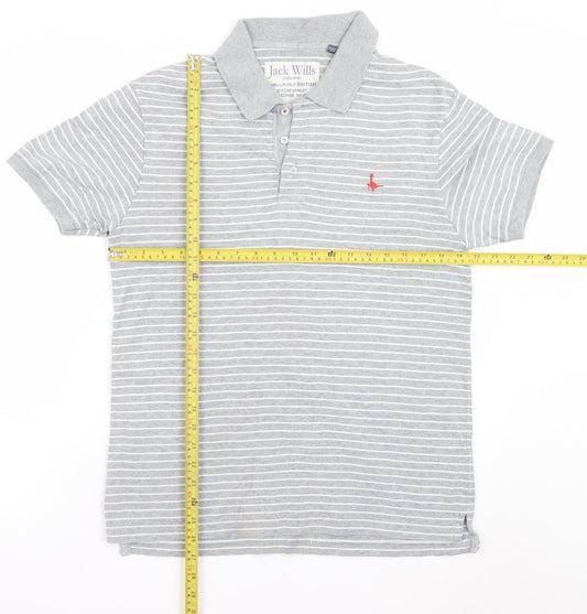 Jack Wills Mens Grey Striped Polo Shirt Size L