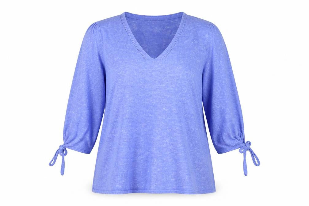 FatFace Women's Blue Tunic Top UK 12 V-Neck Cotton 3/4 Sleeve