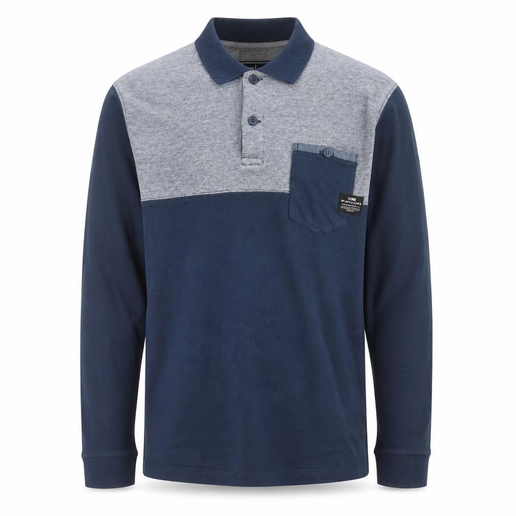 Jack & Jones Core Men's Blue Long Sleeve Polo Shirt Size L 100% Cotton
