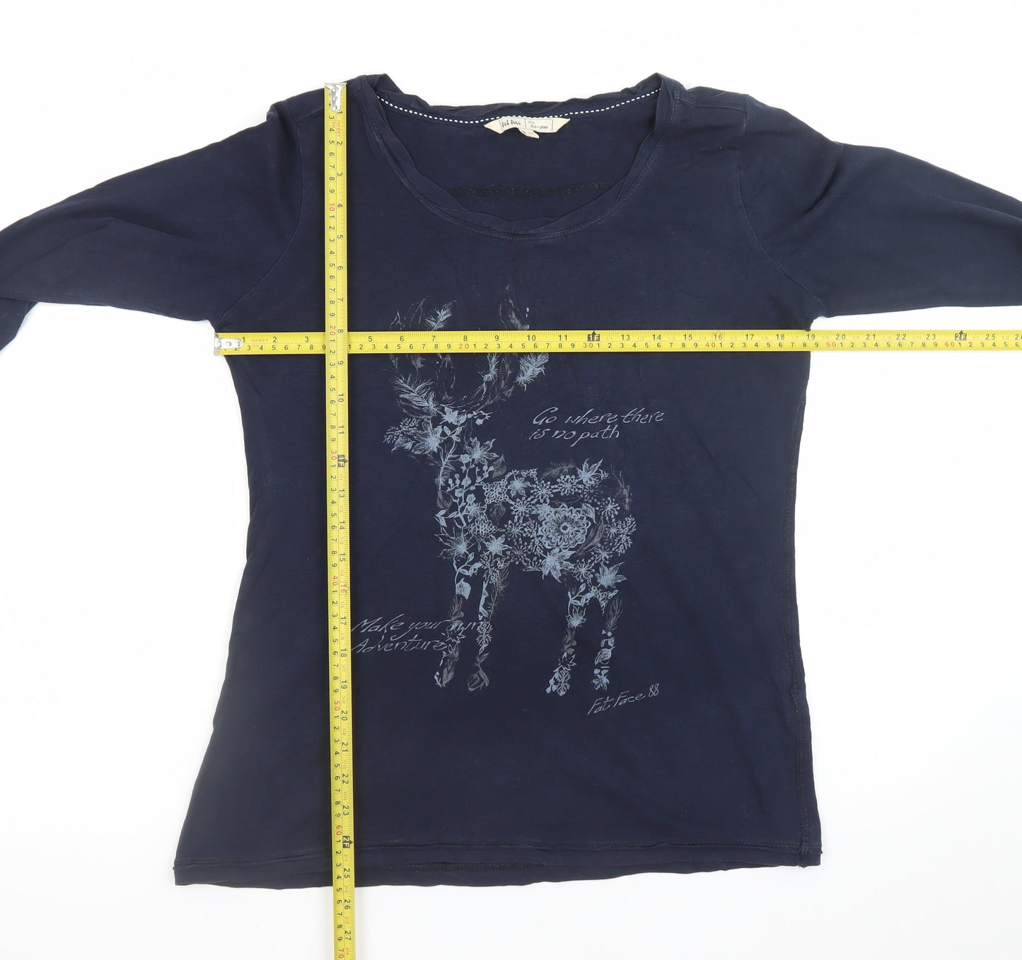 Fat Face Womens Blue Cotton Long Sleeve Deer Print T-Shirt Size 12