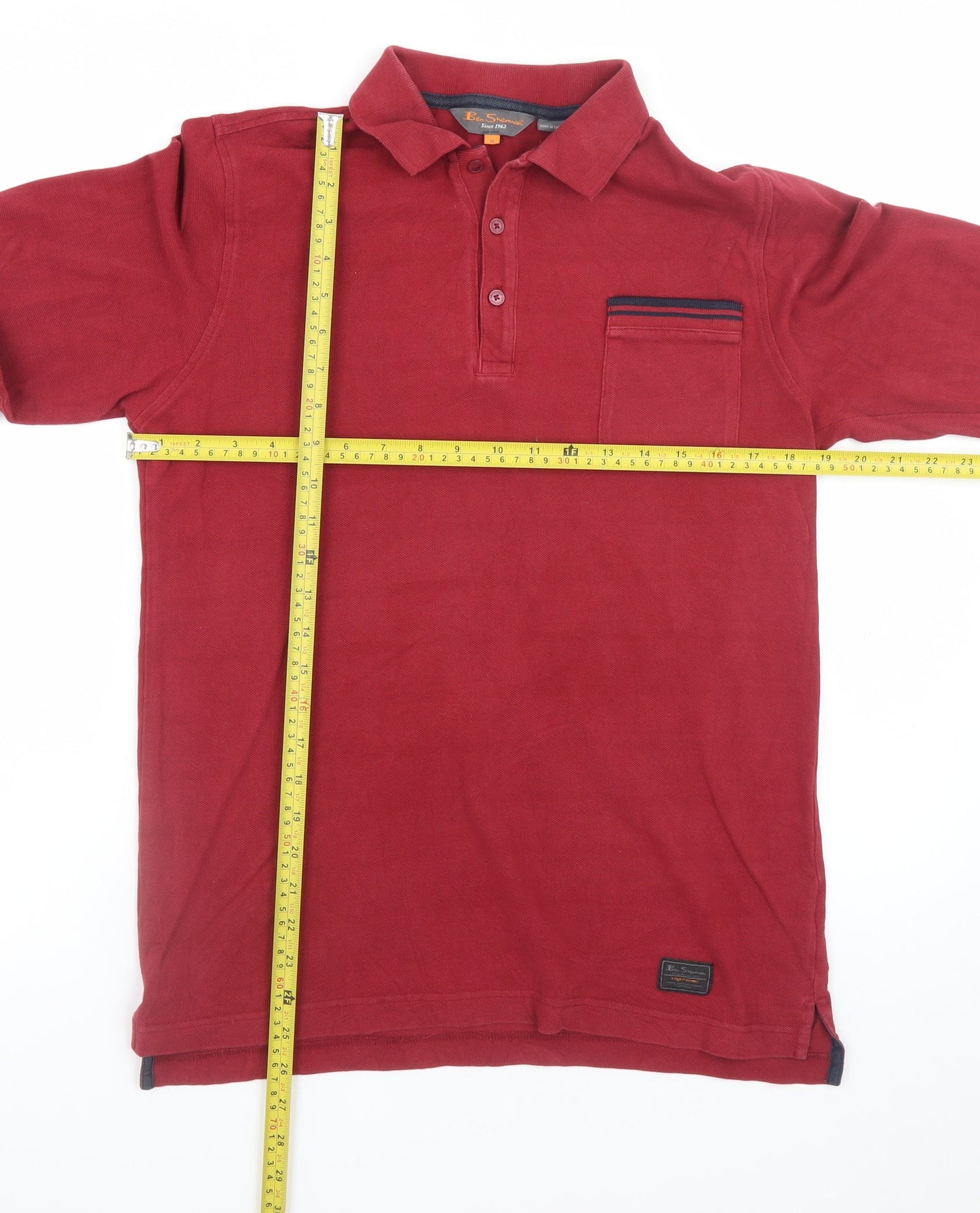 Ben Sherman Men's Red Long Sleeve Cotton Polo Shirt Size M