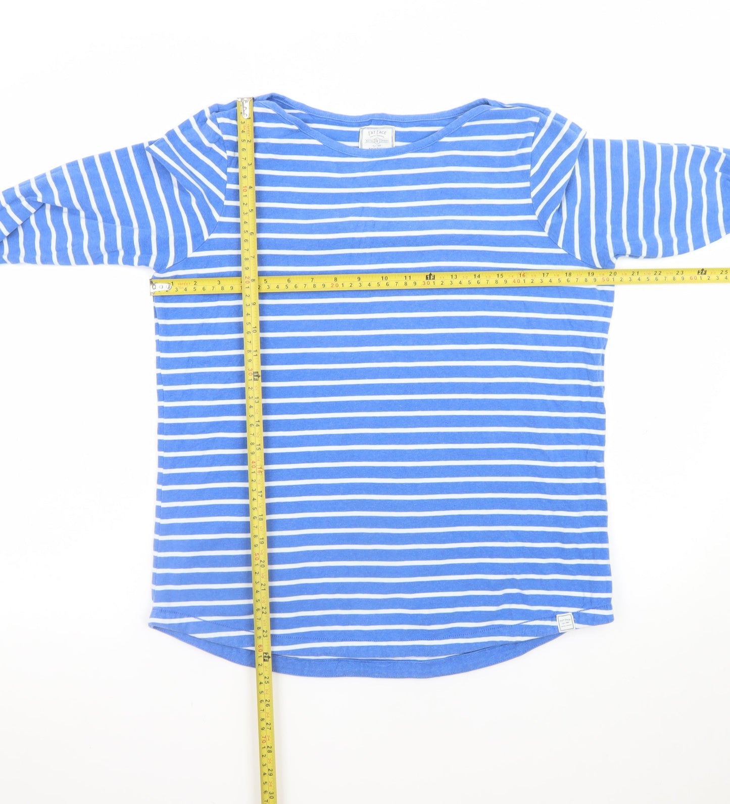 Fat Face Women Blue Striped Long Sleeve Breton Cotton T-Shirt Size 14