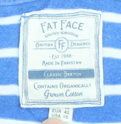 Fat Face Women Blue Striped Long Sleeve Breton Cotton T-Shirt Size 14