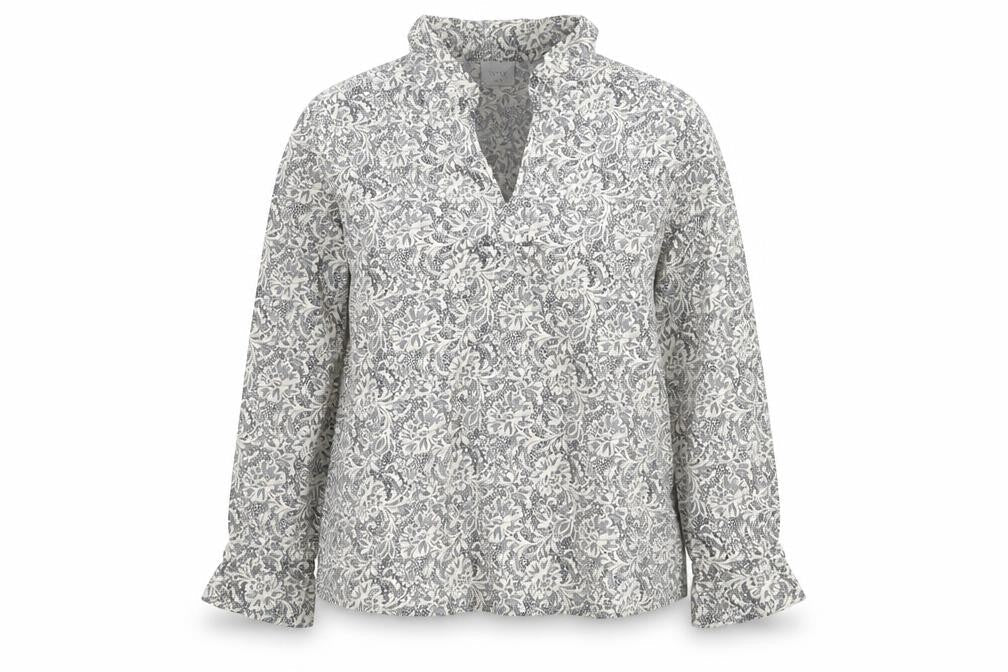 Next Women’s Grey Floral Ruffle Tunic Blouse UK 14 Long Sleeve