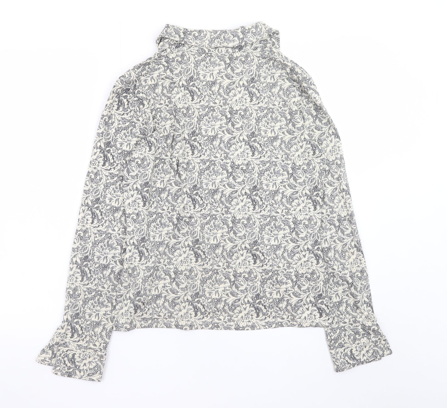 Next Women’s Grey Floral Ruffle Tunic Blouse UK 14 Long Sleeve