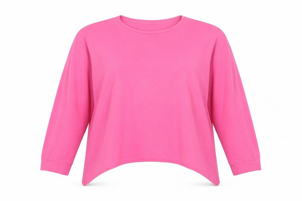 ZARA Trafaluc Women Pink Long Sleeve Cotton Basic T-Shirt L