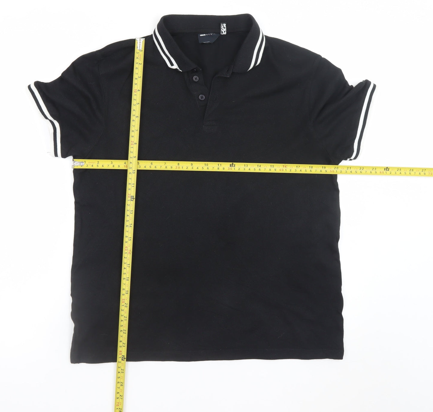 ASOS Design Men's Black Polo Shirt M Cotton Short Sleeve Tipped Collar