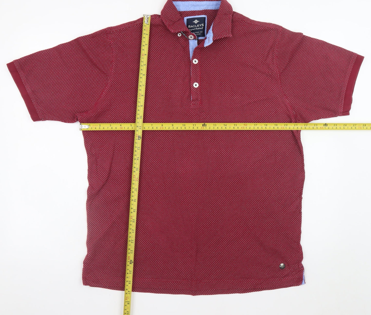 Baileys Men’s Red Polka Dot Cotton Short Sleeve Polo Shirt Size L