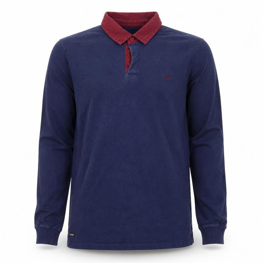 Threadbare Men's Blue Long Sleeve Cotton Polo Shirt Size L