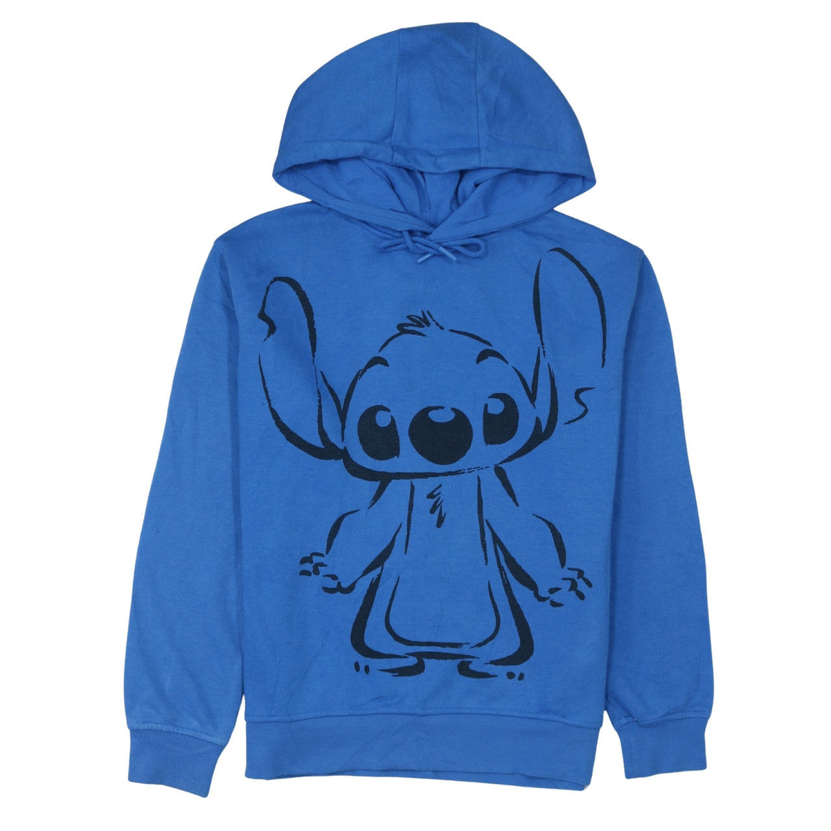Front view of Disney women’s blue stitch pullover hoodie xs cotton sweatshirt