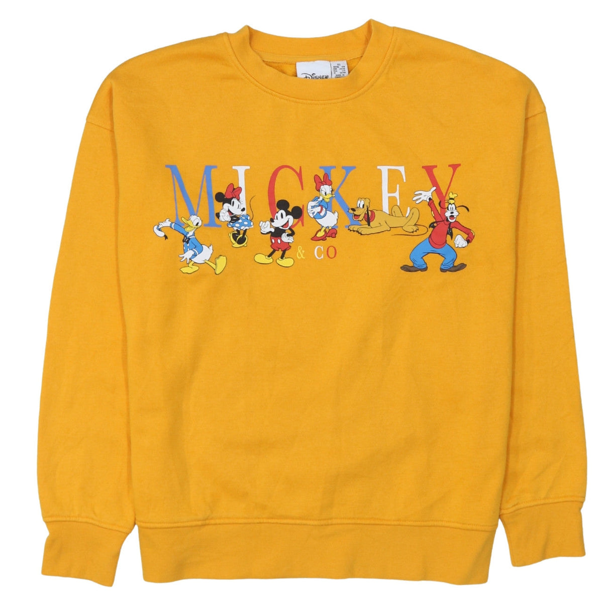 Front view of Disney Women’s Yellow Mickey & Co Sweatshirt XS Primark Cares