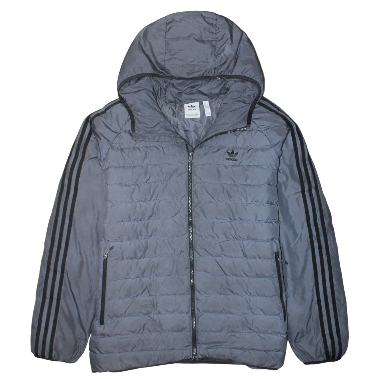 Adidas Mens Grey 2XL Puffer Jacket Hooded Full Zip Sportswear