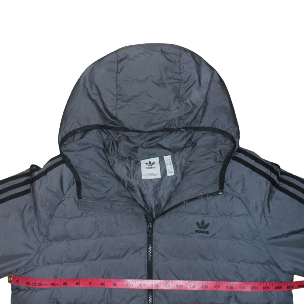 Adidas Mens Grey 2XL Puffer Jacket Hooded Full Zip Sportswear