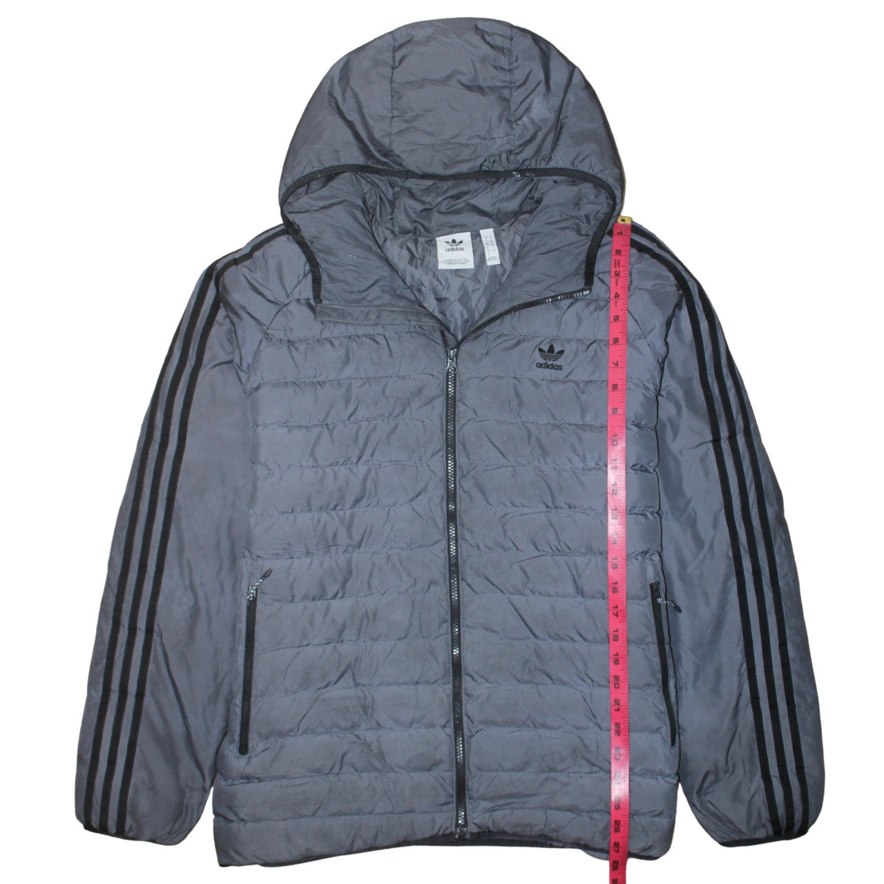 Adidas Mens Grey 2XL Puffer Jacket Hooded Full Zip Sportswear