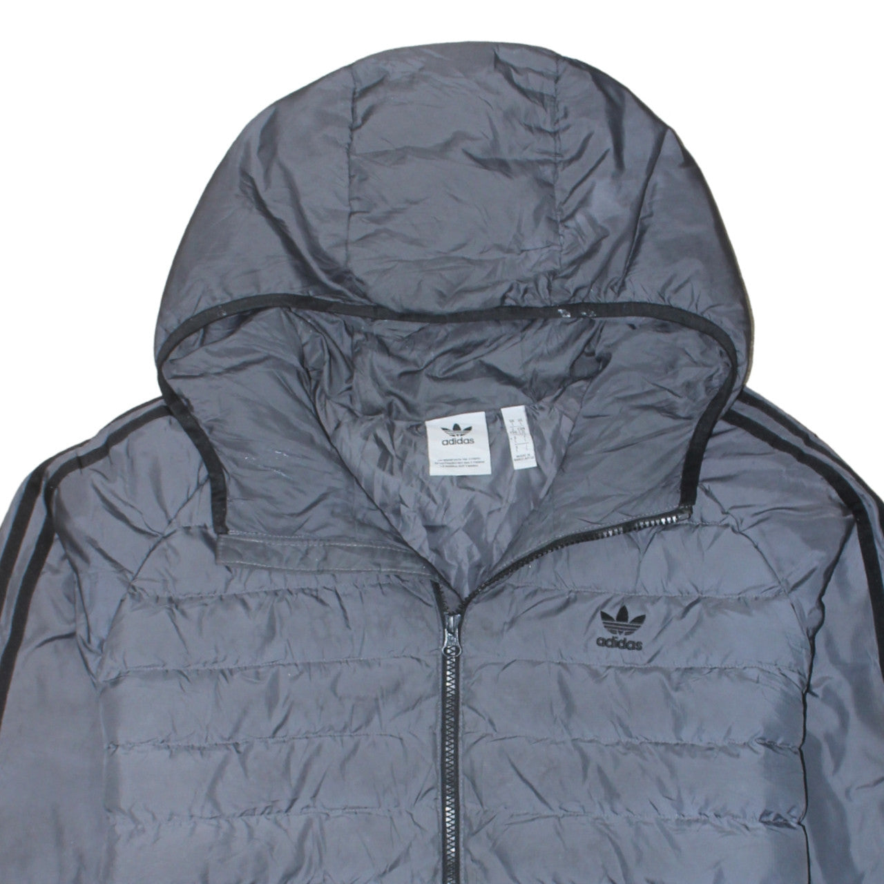 Adidas Mens Grey 2XL Puffer Jacket Hooded Full Zip Sportswear