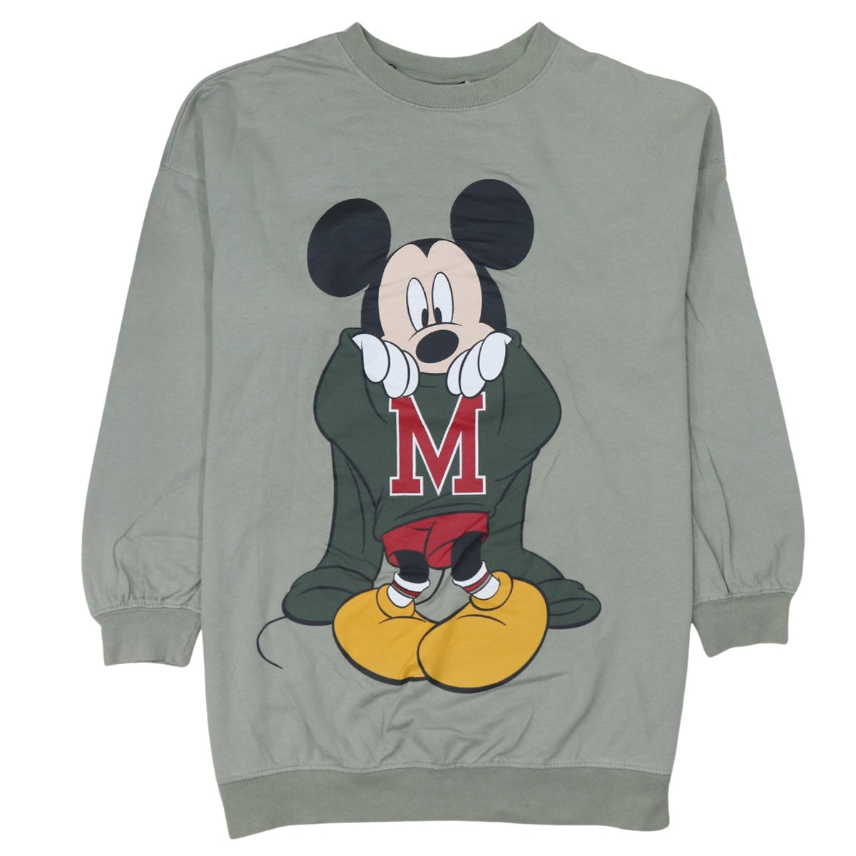 H&M Disney Women's Khaki Mickey Mouse Cotton Pullover Sweatshirt Size S