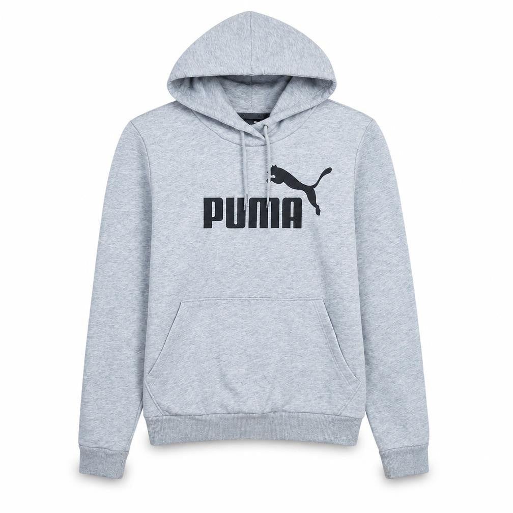 Puma Womens Grey Pullover Hoodie Size 10 Logo Print Cotton Blend