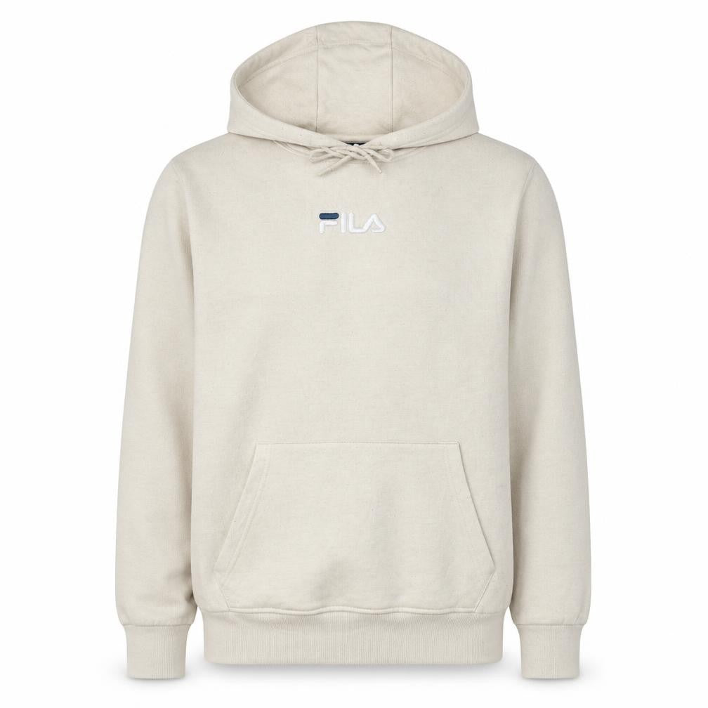 Fila Men’s Beige Pullover Hoodie Medium Cotton Blend Classic Logo